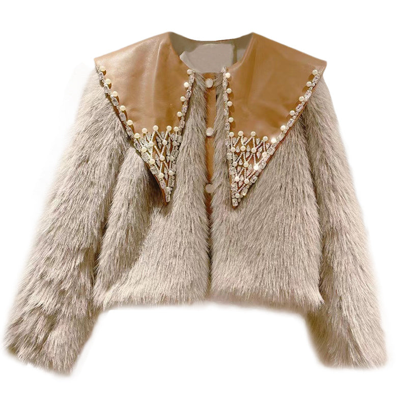 Women's Beaded Doll Collar Padded Warm Coat