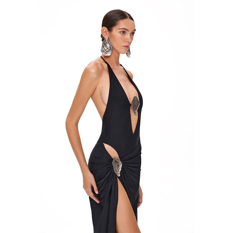 European And American Plus Size Deep V-neck Backless Foreign Trade Skirt Two-piece Set