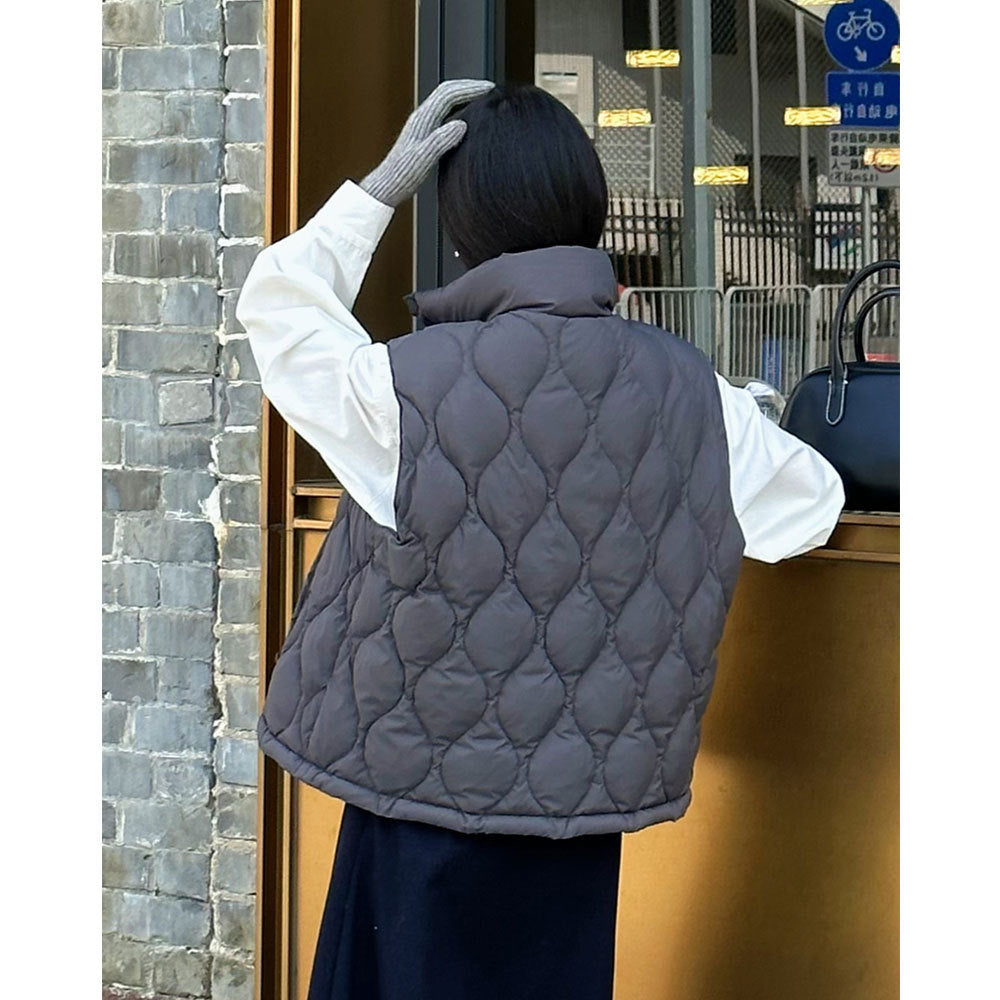 Women's Diamond Sleeveless Pocket Bandage Dress Down Jacket