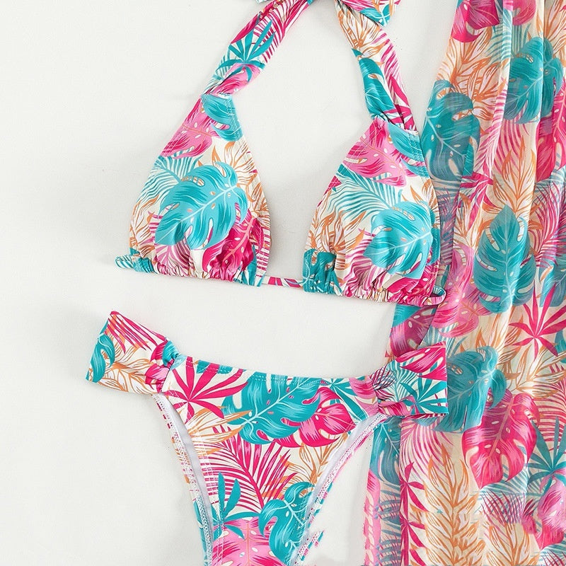 New Printed Mesh Beach Skirt Split Women's Swimsuit