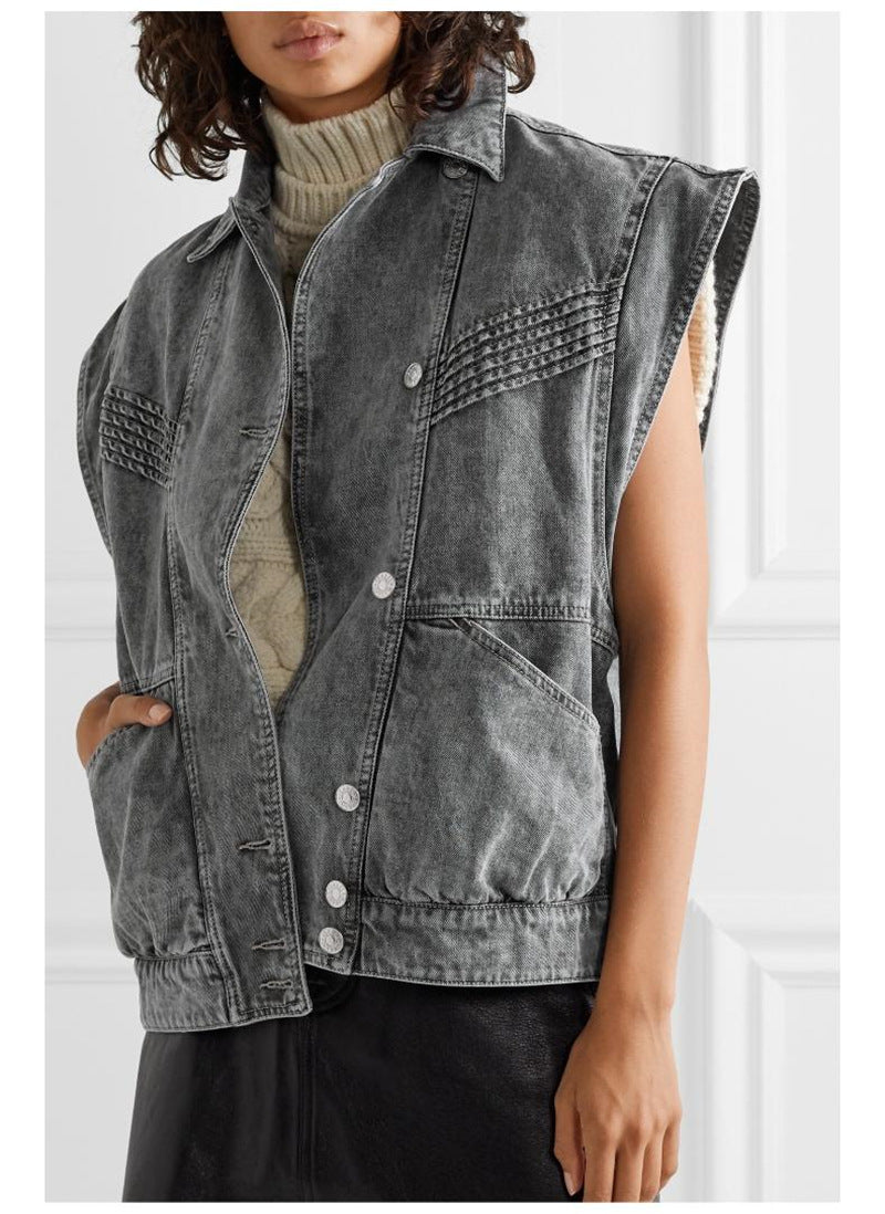 Denim jacket with detachable sleeves