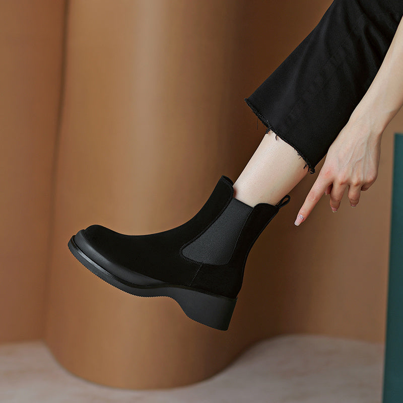 Women's Autumn Leather Muffin Platform Martin Boots Chimney Boots