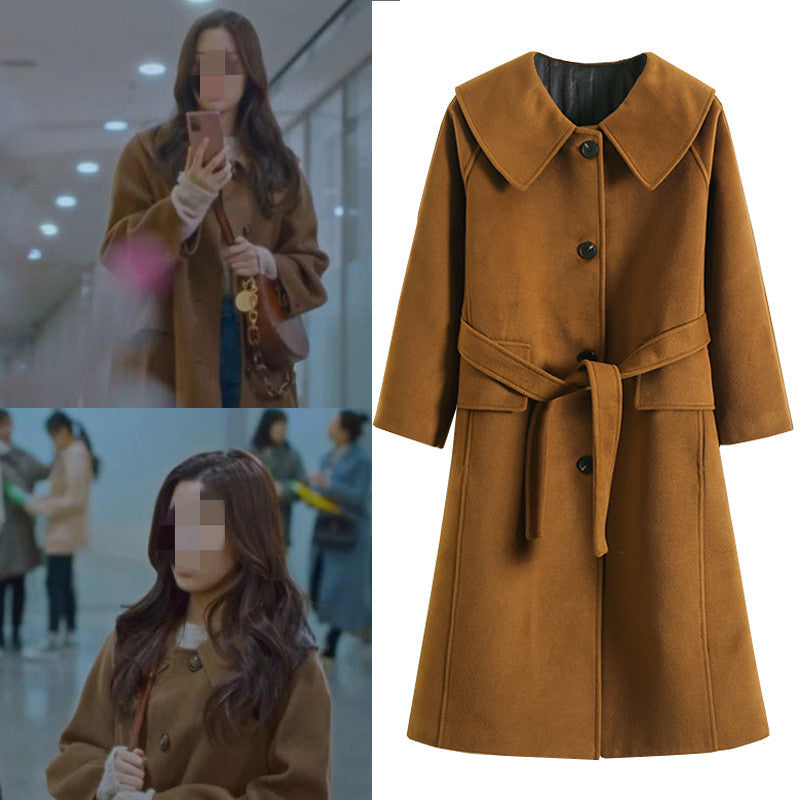 Women's Temperament Single-breasted Mid-length Lapel Tweed Jacket