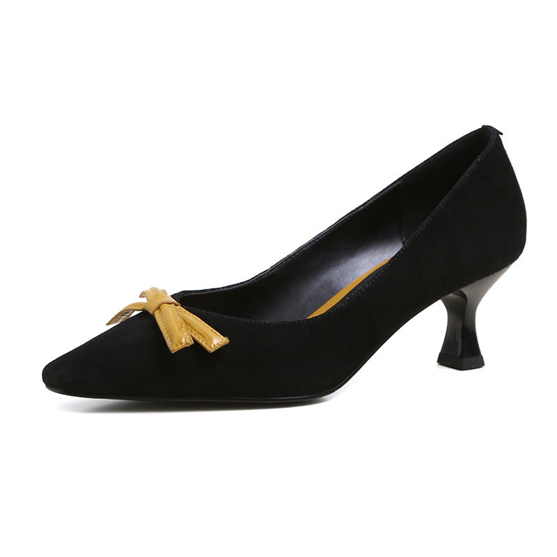 Simple And Elegant Low Top Shoes With Bow Stiletto Heel