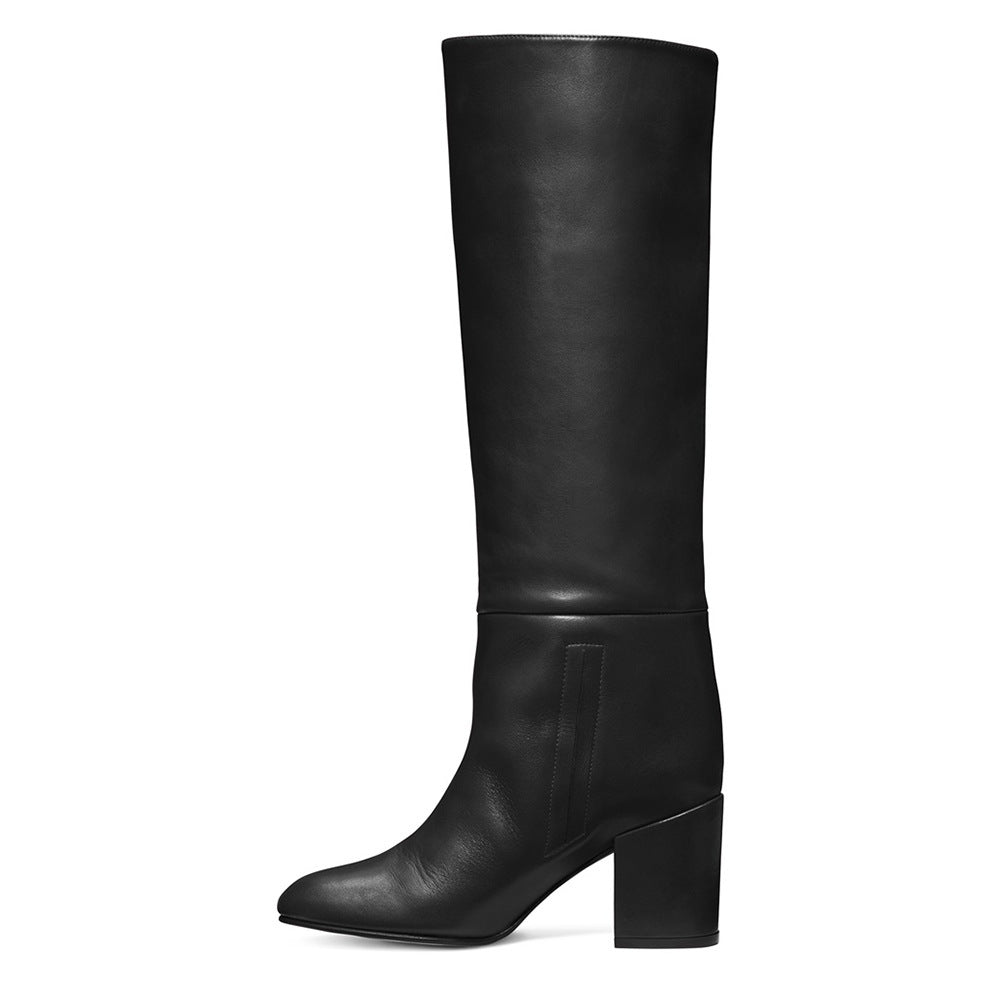Round Toe Thick Heel One-step Knee-length Boots