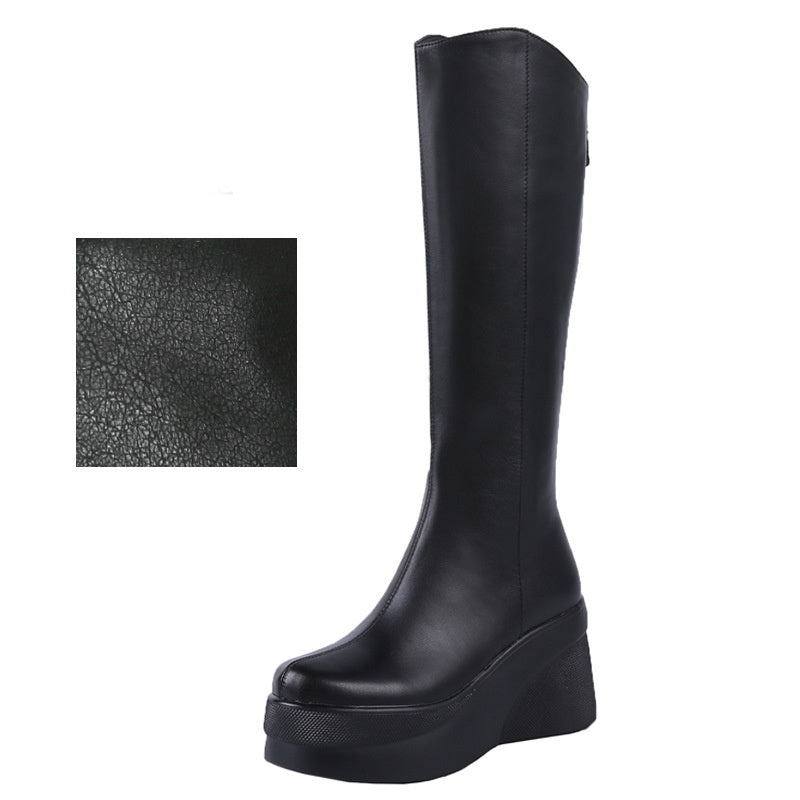 Fashion Women's Cowhide Platform High-heeled Boots