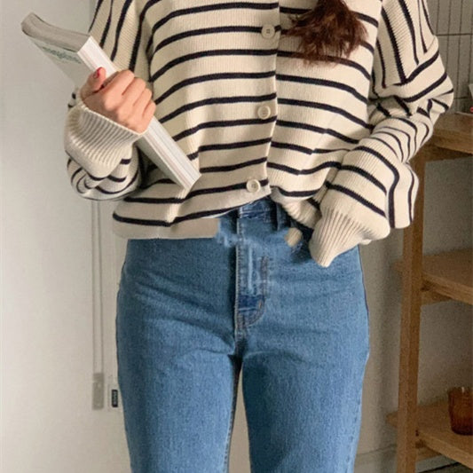 Striped Sea Urchin Knitted Long Sleeve Cardigan Trend