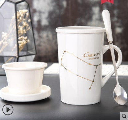 Creative cup ceramic with lid spoon tea cup filter