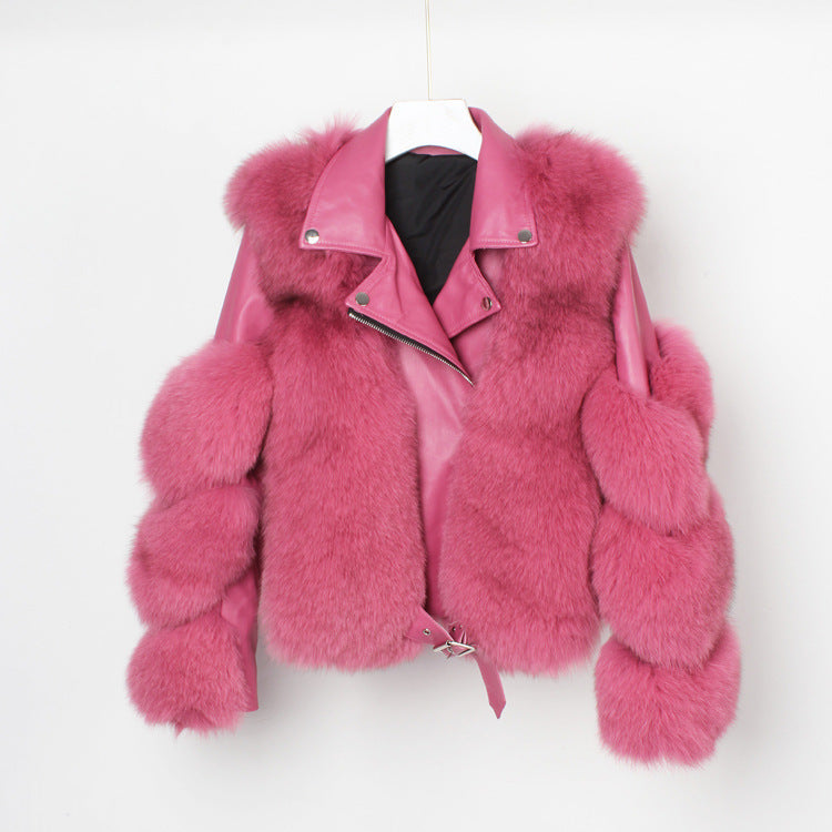 Real fur grass motorcycle fox coat