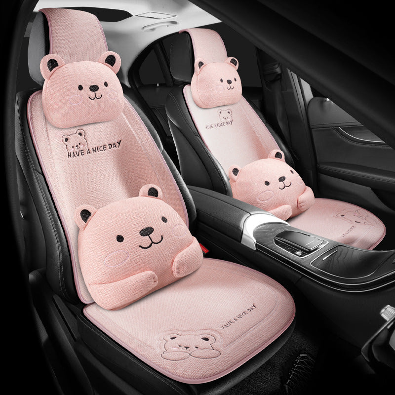 Car Cushion Four Seasons Universal Cartoon Single Piece Goddess Internet Celebrity Three-piece Winter Warm Seat Cushion Linen Seat Cushion