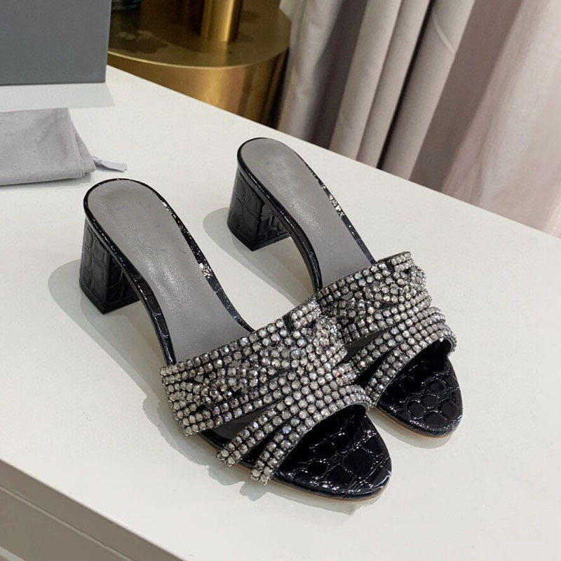 Women's Microfiber Rhinestone Round Toe High Heels