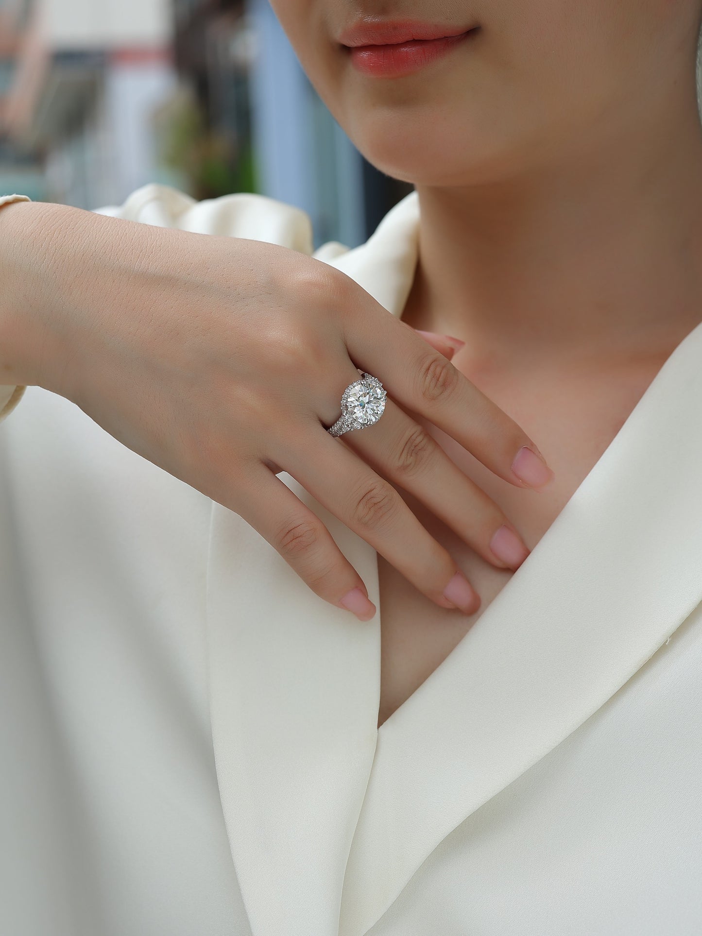 Dance Youth - A 5-carat S925 Silver Diamond Wedding Ring Set With Top-quality Moissanite And Platinum Plating. The Ring Can Be Inspected With A Diamond Pen