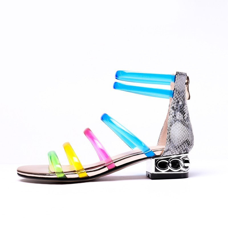 Low heel rainbow transparent sandals