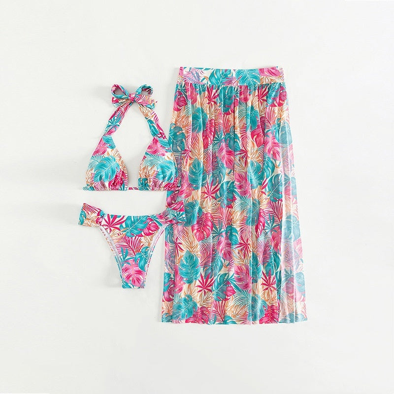 New Printed Mesh Beach Skirt Split Women's Swimsuit