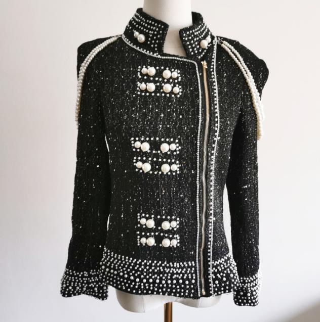 Pearl sequins heavy beaded shoulder pearl tassel jacket women