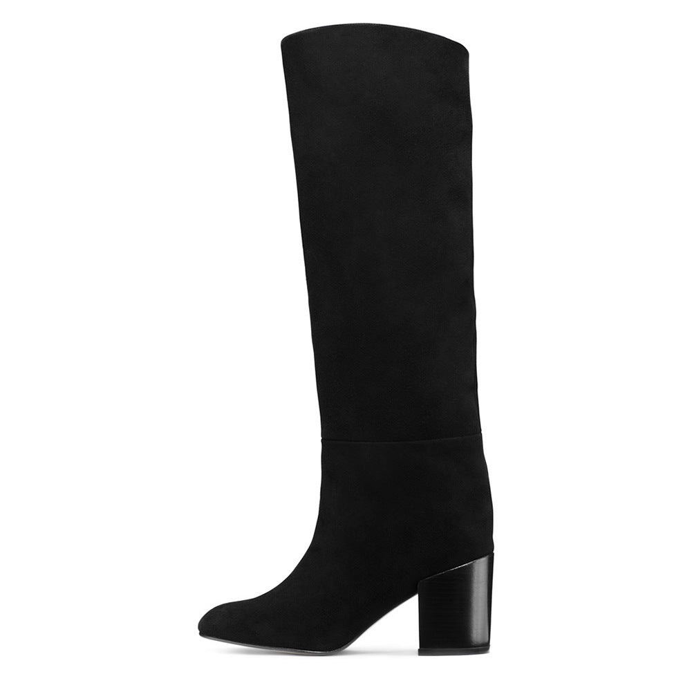 Round Toe Thick Heel One-step Knee-length Boots