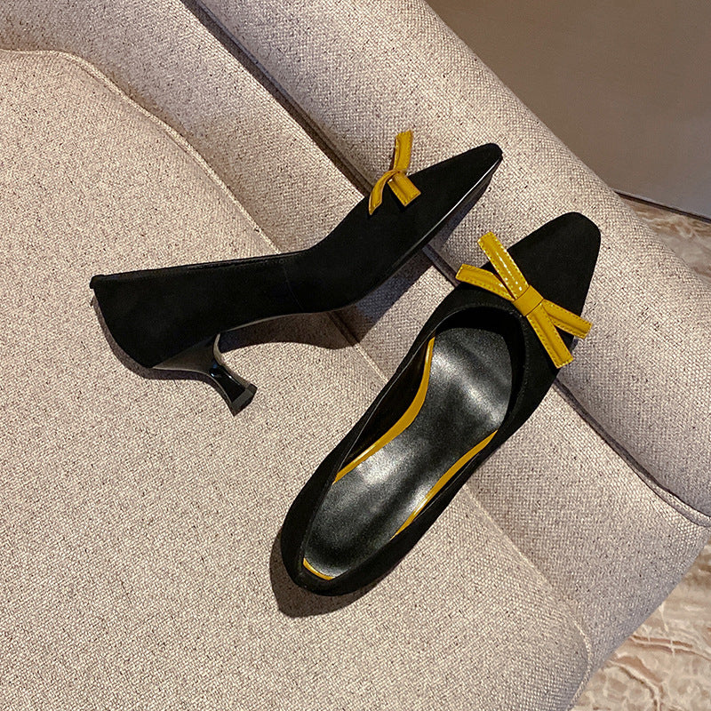 Simple And Elegant Low Top Shoes With Bow Stiletto Heel