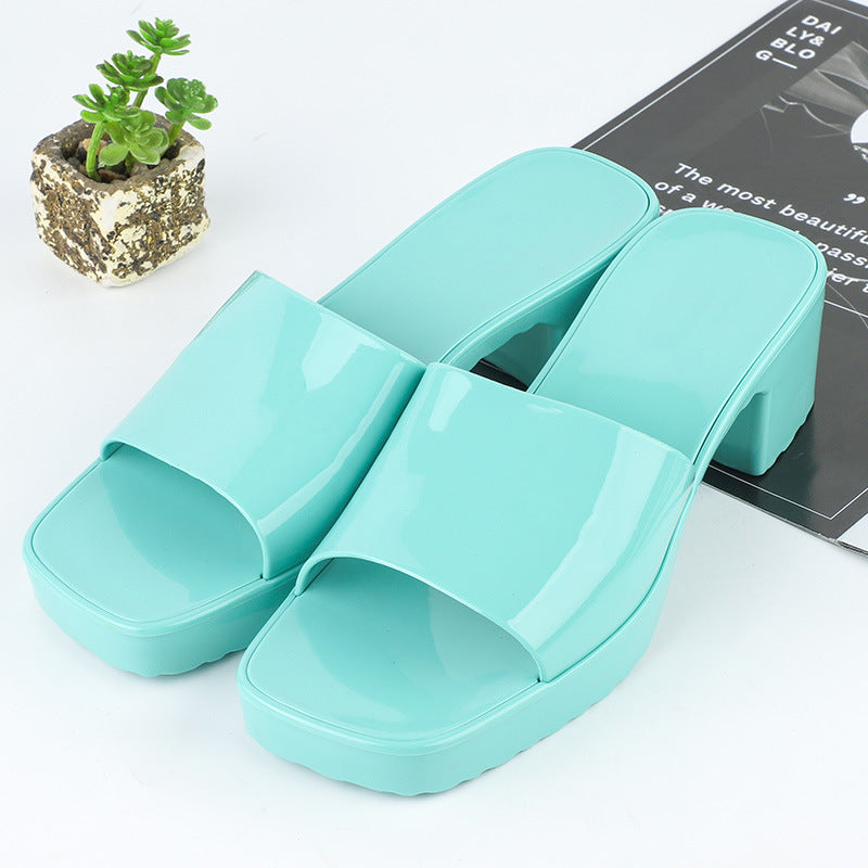 Women's Summer Slippers, Wear Thick-heeled Flip-flops And Square-toed Platform Sandals