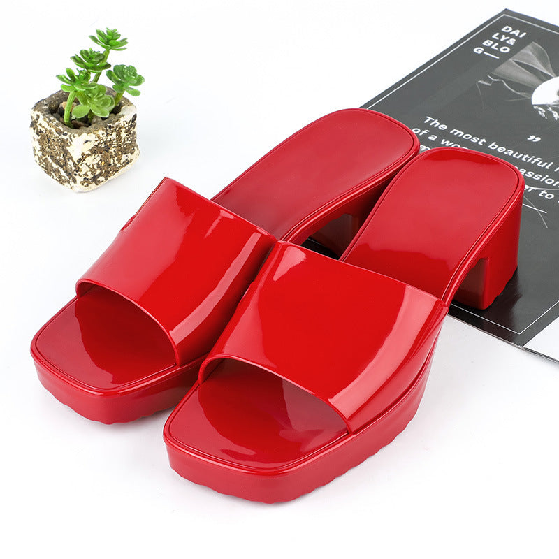 Women's Summer Slippers, Wear Thick-heeled Flip-flops And Square-toed Platform Sandals