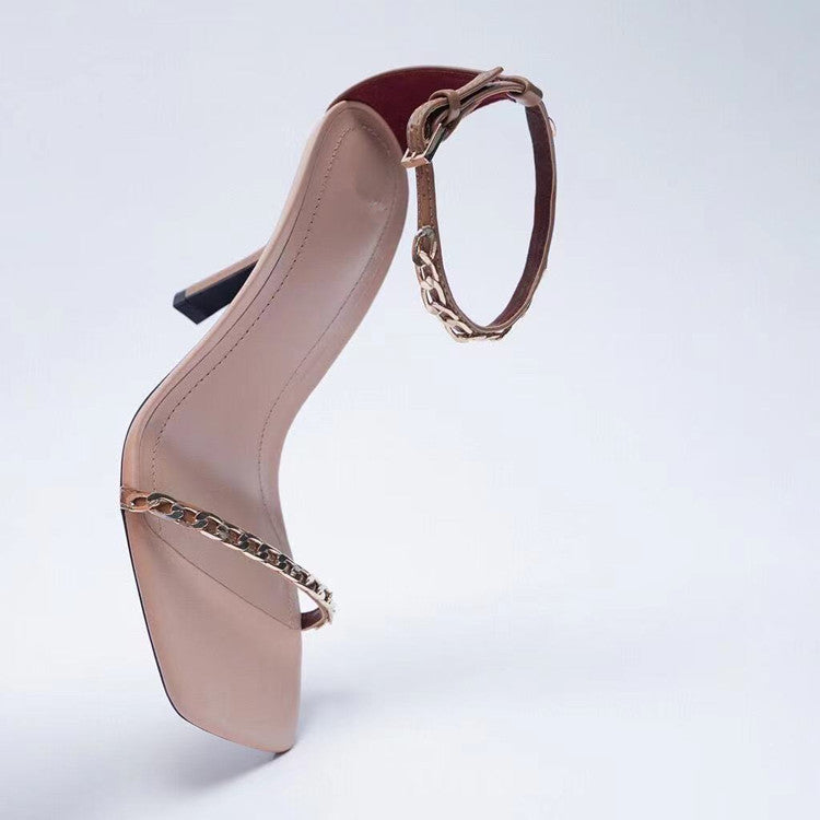 Women's Solid Color High-heeled Sandals With A Buckle