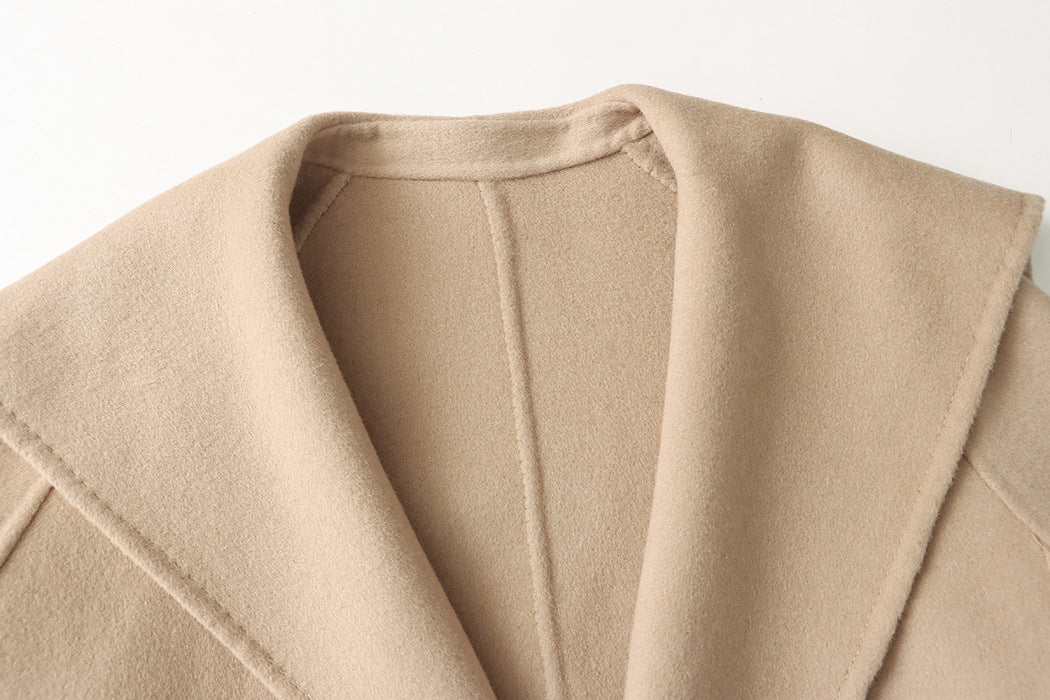 French Cape Style Full Hand Sewing Tribute Needle Small Hooded Wool Reversible Woolen Coat