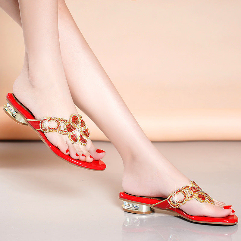 Flat Heel Rhinestone Toe Flip Flops