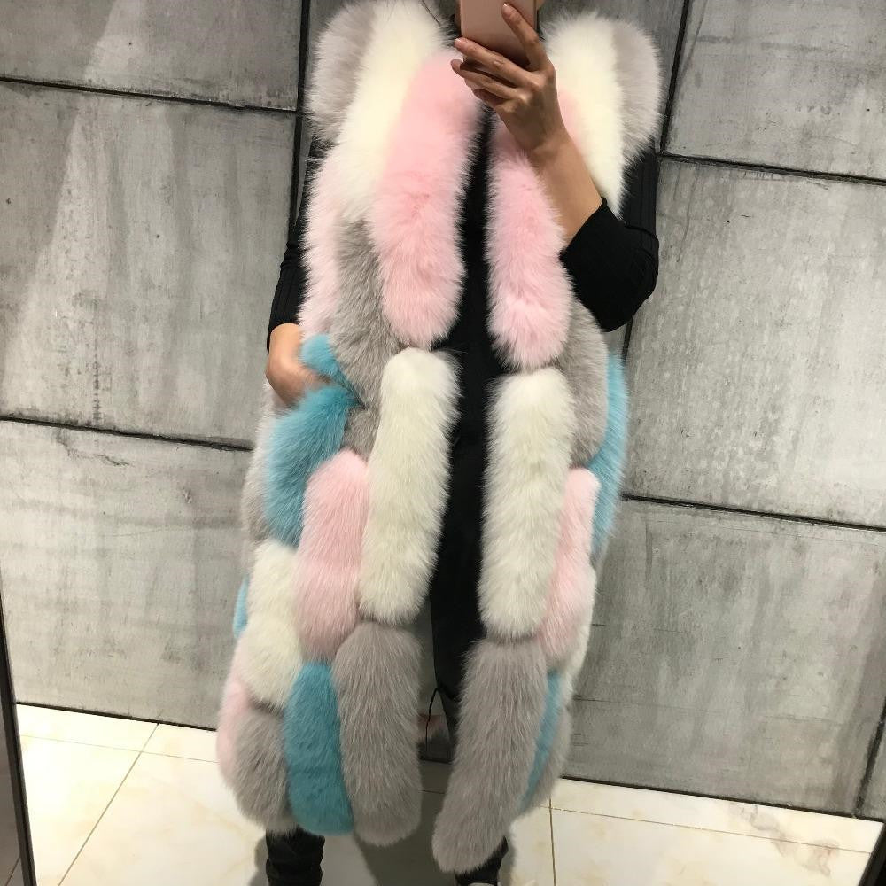European And American Multicolor Stitching Fur Vest