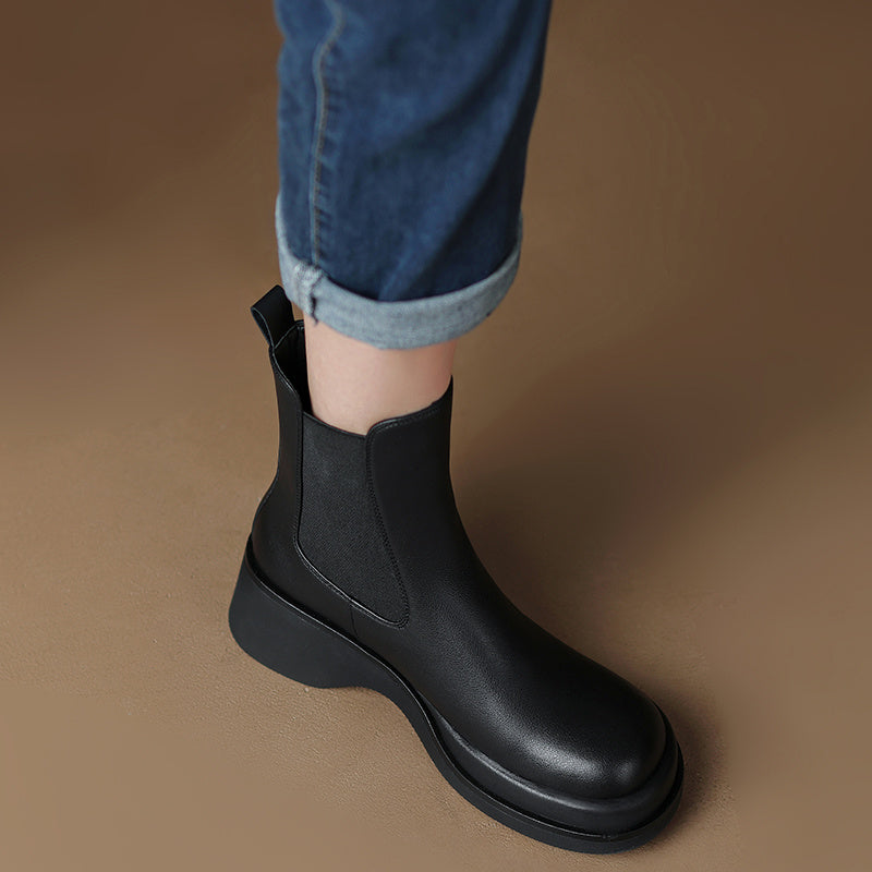 Women's Autumn Leather Muffin Platform Martin Boots Chimney Boots