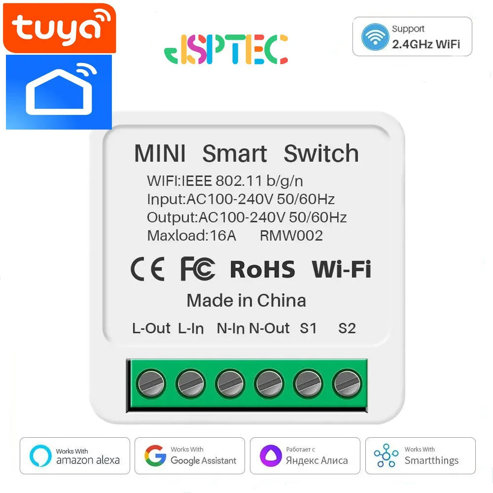 16A MINI Wifi Switch DIY Smart Home 2-way Control Relay Smart LIfe APP Control Remotely Timer Works With Alexa Google Home Alice