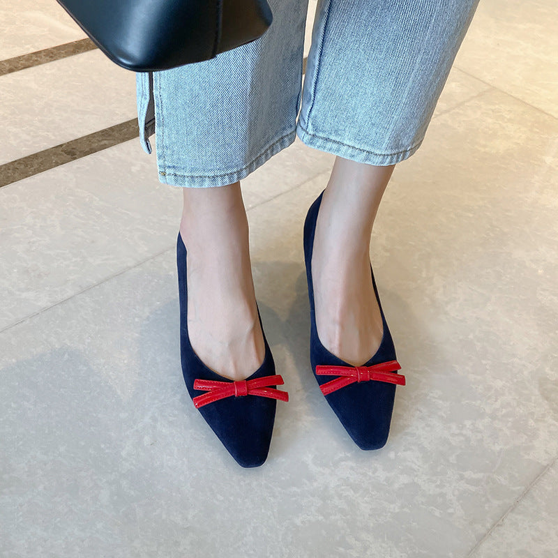 Simple And Elegant Low Top Shoes With Bow Stiletto Heel