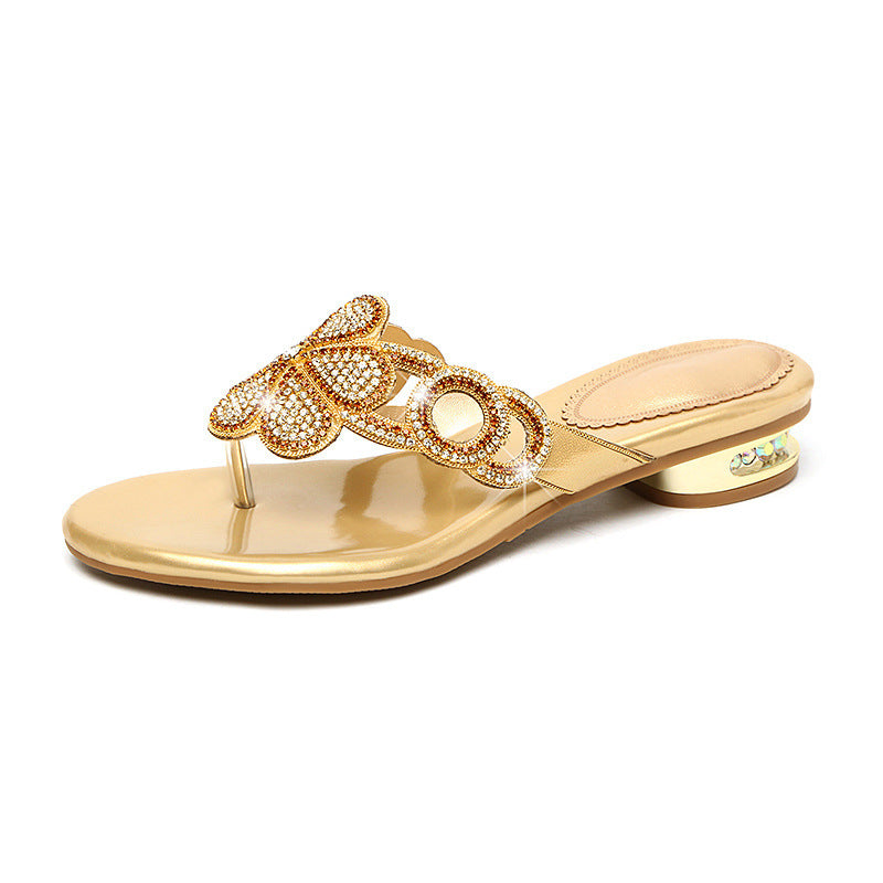 Flat Heel Rhinestone Toe Flip Flops