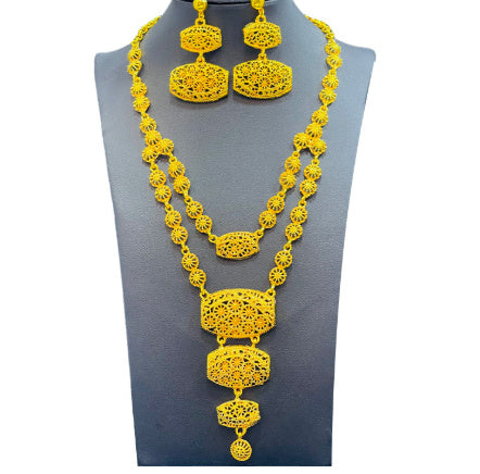 Gold Jewelry Suit Arabic Bridal Wedding Necklace Bracelet Earrings Ring