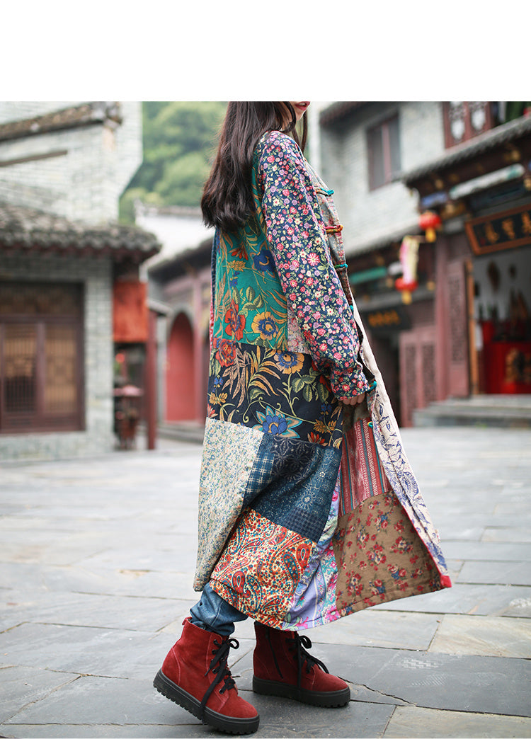 Vintage Chinoiserie Contrast Cotton And Linen Jacket