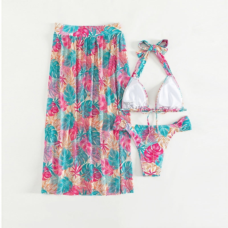 New Printed Mesh Beach Skirt Split Women's Swimsuit