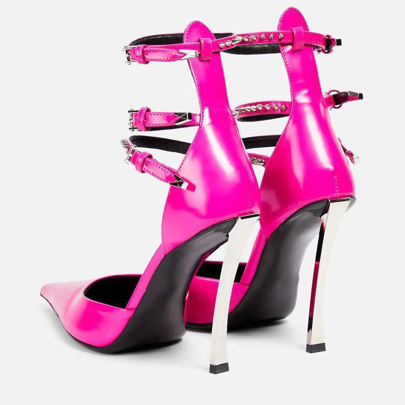 Pointed Patent Leather Hollow Belt Buckle Wrapped Toe Single Shoes