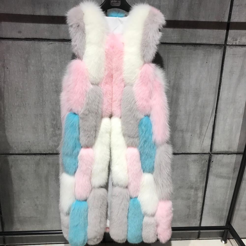 European And American Multicolor Stitching Fur Vest