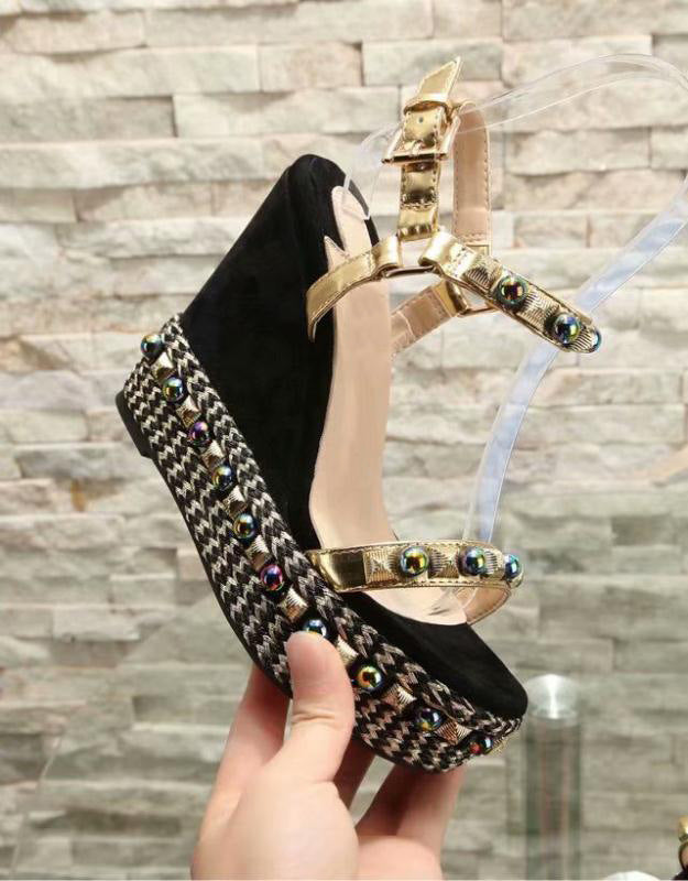 Women's Sandals With Wedge Heel And Pearl Sponge Cake