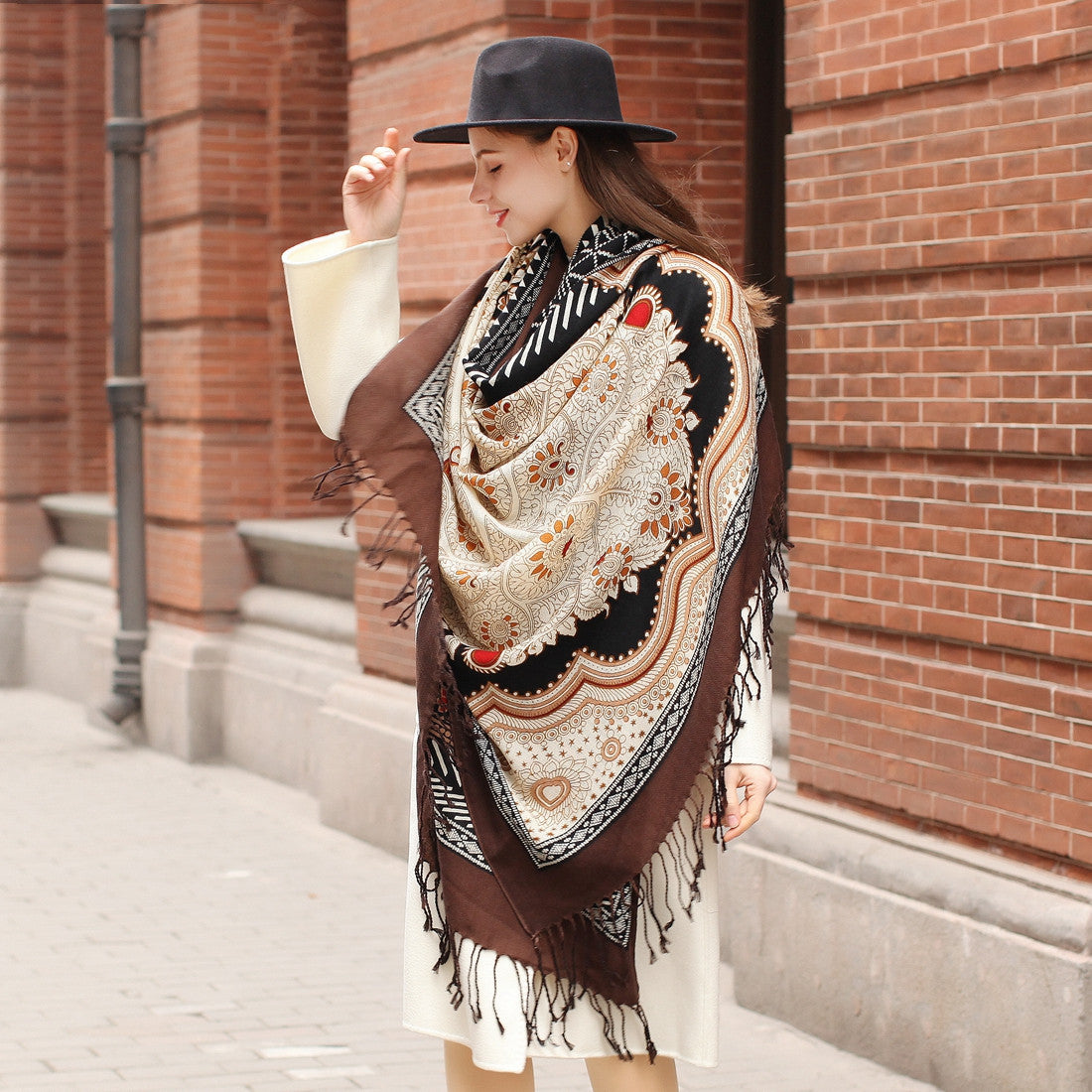 New All-match Oversized Women's Cape And Large Silk Scarf
