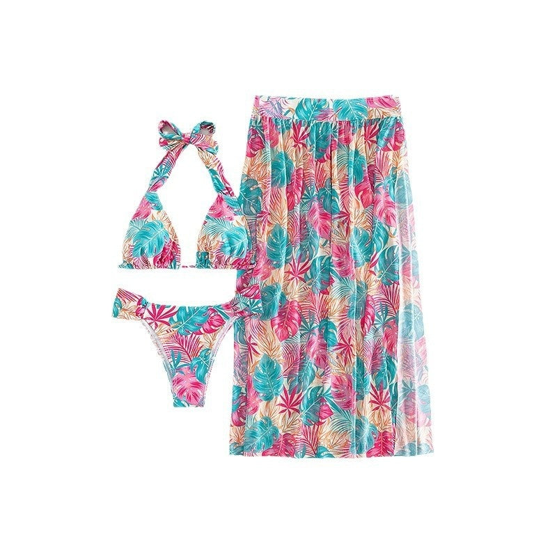 New Printed Mesh Beach Skirt Split Women's Swimsuit