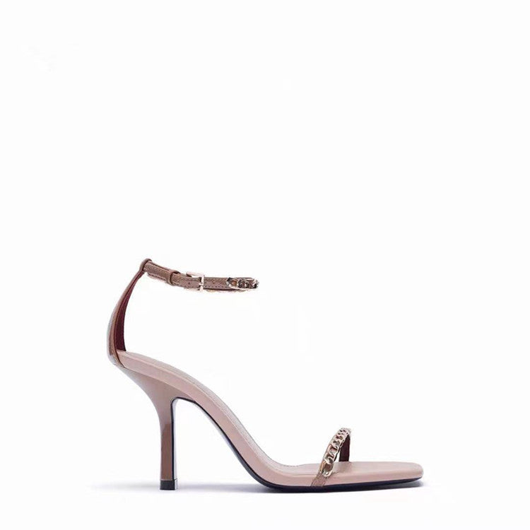 Women's Solid Color High-heeled Sandals With A Buckle