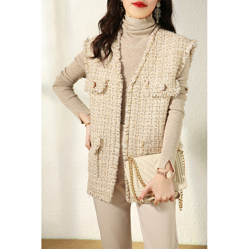 Women's Gold Sequined Tweed And Wool Waistcoat
