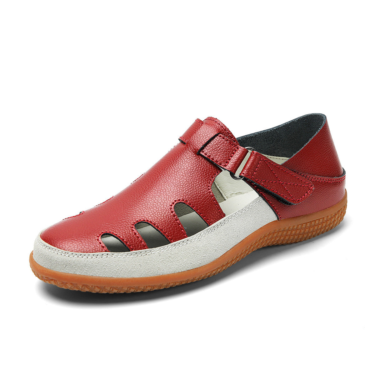 Plus Size Flat Heel Sandals Women's Toe Cap Hollow Breathable