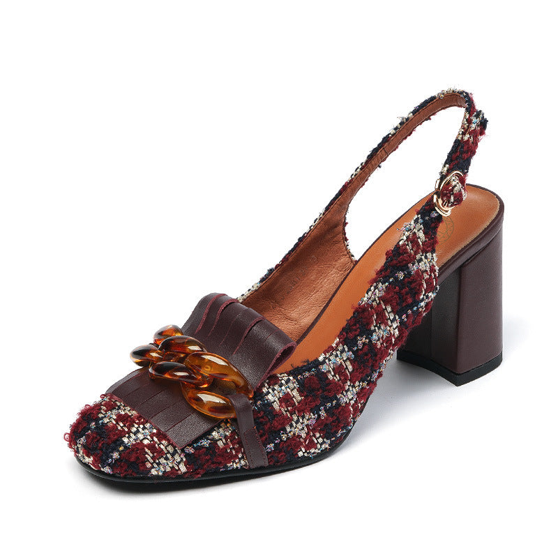 Shallow Plaid Cloth Head Tassel Sandals Fairy Small Fragrance