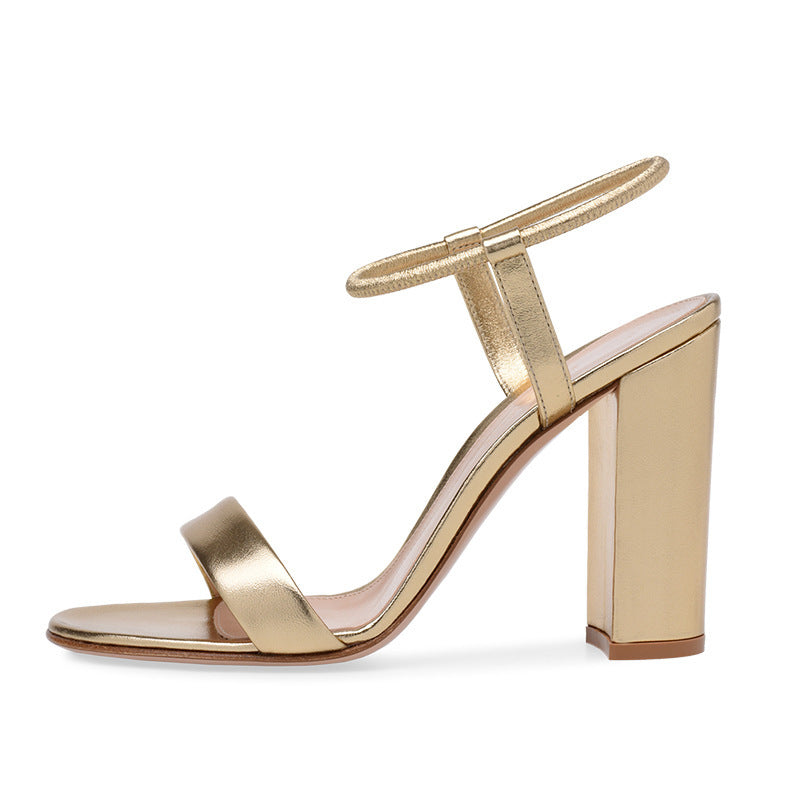 Ladies Gold And Silver PU Round Head Thick High-heel Banquet Summer New Style Sandals