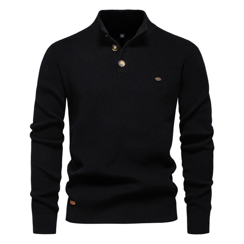Stand Collar Men's High Quality Business Sweater Solid Color Casual Sweater