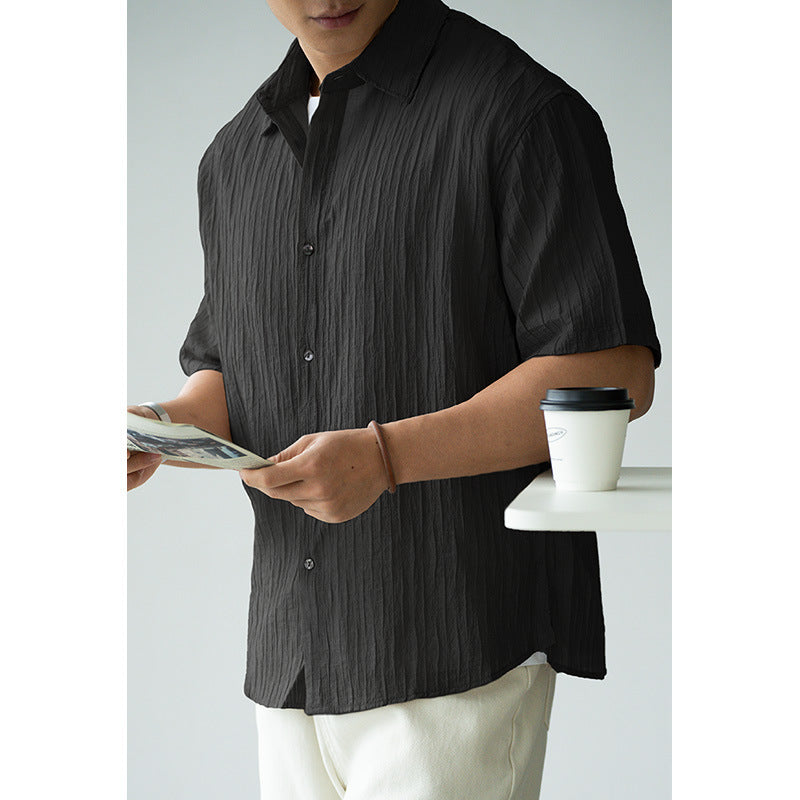 Slightly Wrinkled Light Business Shirt Men's Lapel Short Sleeve Shirt