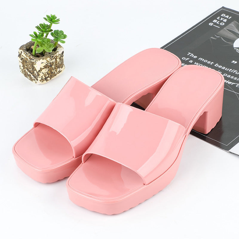 Women's Summer Slippers, Wear Thick-heeled Flip-flops And Square-toed Platform Sandals