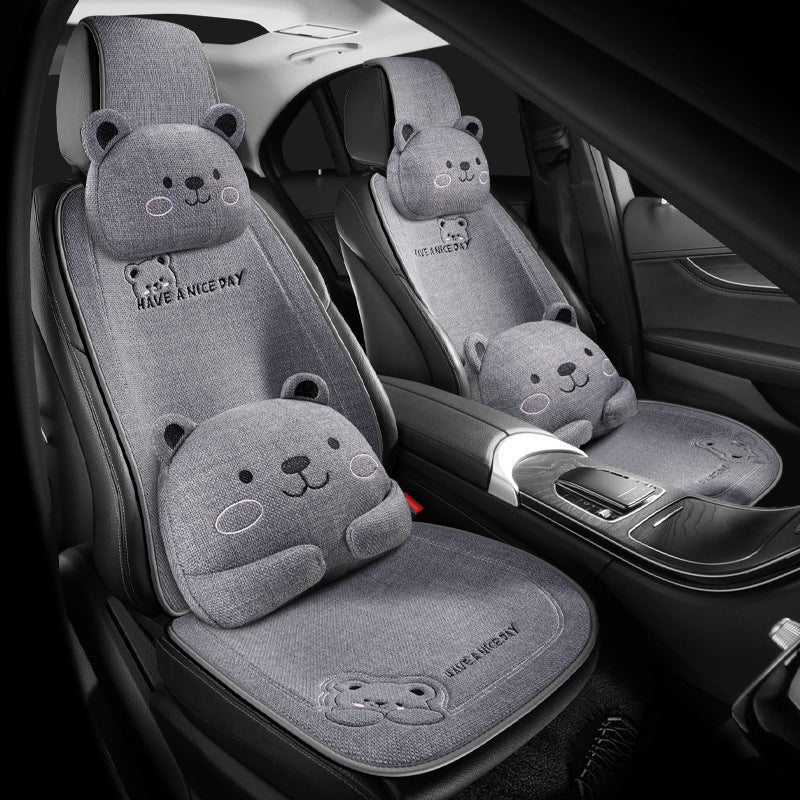 Car Cushion Four Seasons Universal Cartoon Single Piece Goddess Internet Celebrity Three-piece Winter Warm Seat Cushion Linen Seat Cushion