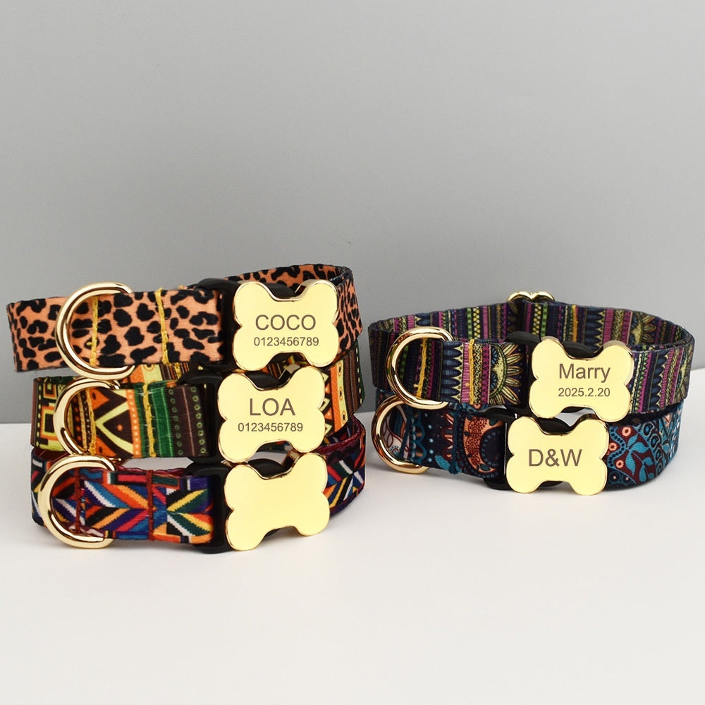 Ethnic Style Webbing Bone Buckle Printed Pet Collar