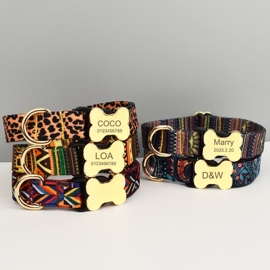 Ethnic Style Webbing Bone Buckle Printed Pet Collar